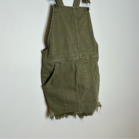 Free People Distressed Green Overall Denim Dress - Picture 3 of 7